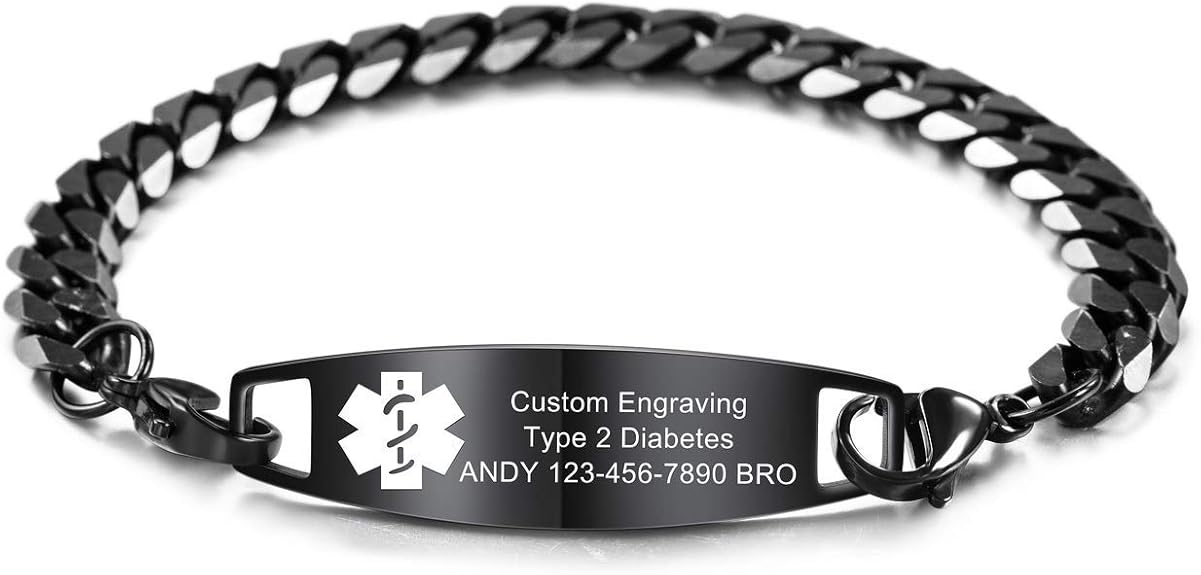 Grand Made Bracelet D'alerte Médicale Personnalisé Gravé D