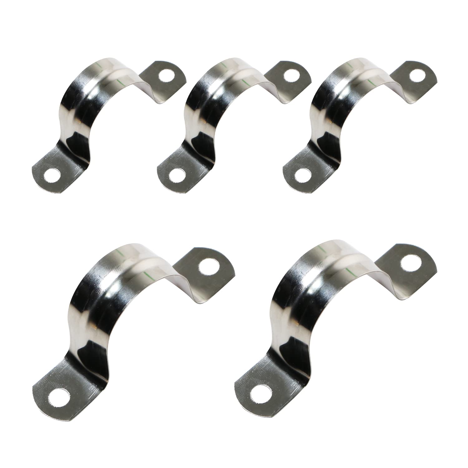 Ohamtes 5PCS 25mm(1") Pipe Band Clamps, 201 Stainless Steel Pipe Clamps, Two Hole Pipe Band Tension Clamps, U-Shaped Pipe Clips, Saddle Clamps