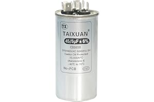 TAIXUAN 45/5 uF Capacitor 45+5 MFD 370V/440VAC CBB65 Round Dual Run Start AC Capacitors for Air Conditioner AC Unit Fan Motor Start or Heat Pump or Condenser Straight