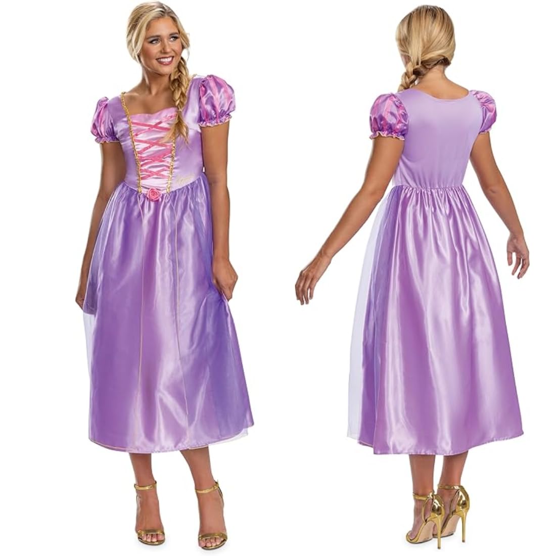 Disney Princess Rapunzel Fancy Dress for Adults, Official by Disguise, Detailed Bodice with Puff Sleeves, Long Layered Skirt, Perfect for Halloween and Carnival, in Size 8-10, 12-14 & 16-18