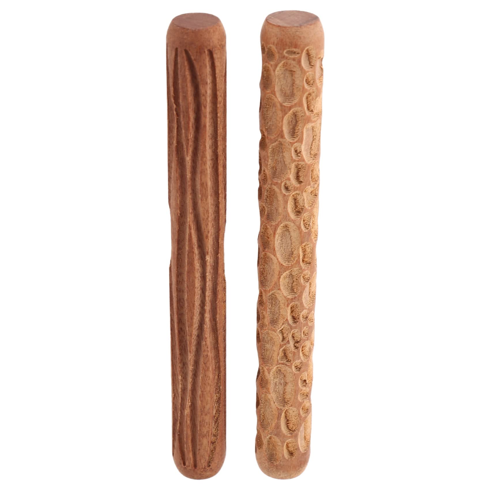 Folceretsc 2Pcs Clay Modeling Pattern Rollers, Cobblestone Wood Grain Pattern Clay Rolling Pin Textured Hand Roller Pottery Tools