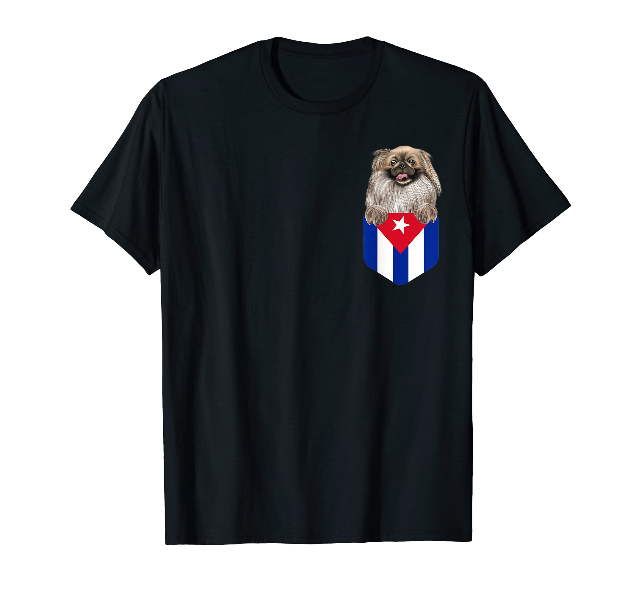 Cuba Flag Pekingese Dog In Pocket T-Shirt
