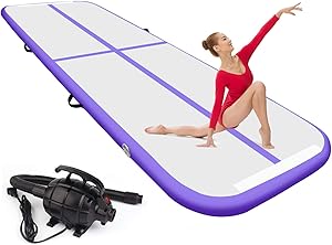 FBSPORT 8inches/4 inches Thickness Air Inflatable Track Mat,26ft/23ft/20ft/17ft/13ft/10ft Track Air Inflatable Mat for Gymnastics Training/Home Use/Cheerleading/Yoga/Water with Electric Pump