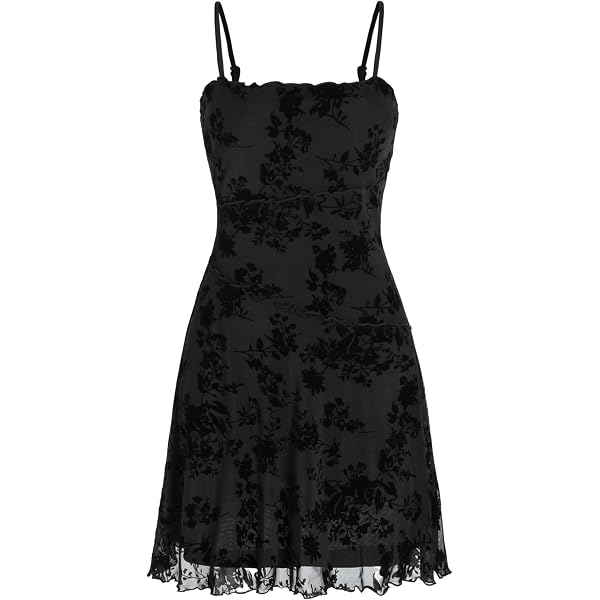 Verdusa Women's Floral Print Short Cami Dress - Sleeveless A-Line Dress With Mesh Overlay, Tie Front & Lettuce Trim - View #6