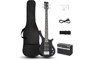 Ktaxon 36 Inch Bass Guitar 4 String Electric Bass Guitar with Dual Connectivity & Portable Power 15W Amp, Excellent Tone, Exquisite Craftsmanship and Ergonomic Body Design for Beginner(Black)