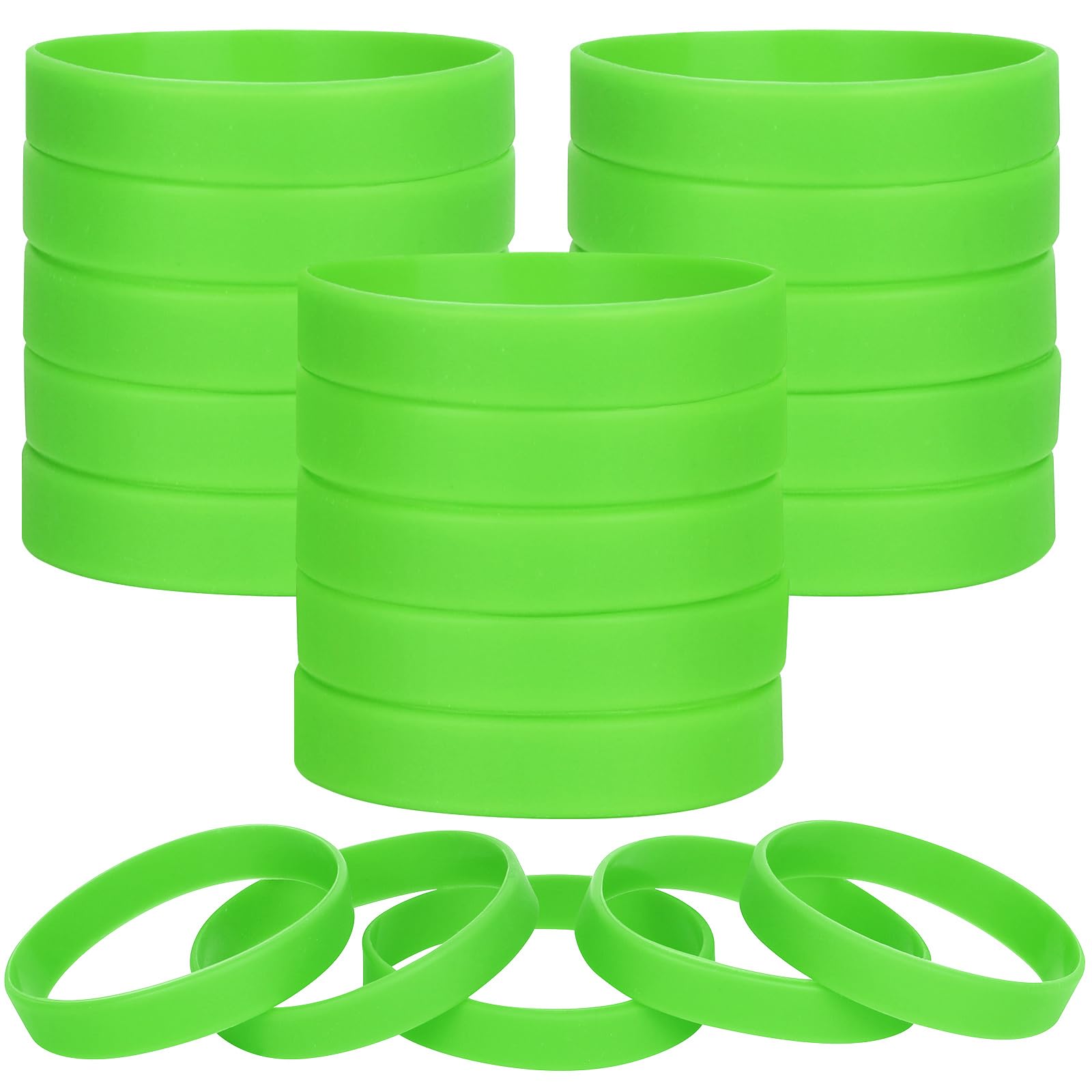 LVNRIDS 100 pcs Light Green Blank Silicone Wristbands for Kid, Sports Party Rubber Elastic Wristband Wholesale Bulk Bracelet S