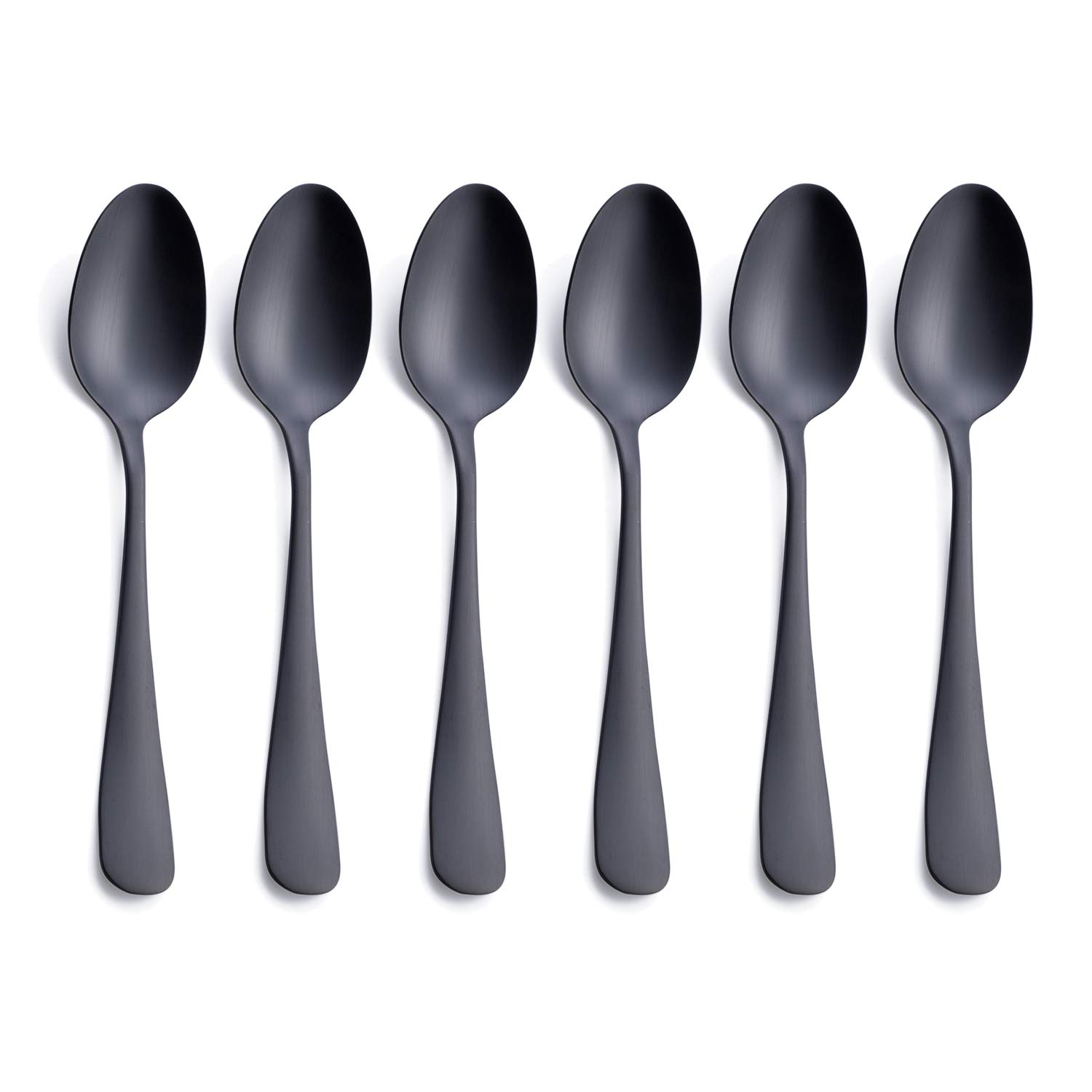 GoGeiLi Matte Black Dessert Spoon, Stainless Steel Satin Finish 6.8-inch(17.3cm) Teaspoon Coffee Spoon Set, Service for 6, Dishwasher Safe
