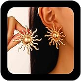 Erimberate Bohemian Sunburst Stud Earrings Large Metal Rising Sun Earrings Gold Sun Stud Earrings Exaggerated Sunburst Earrings Jewelry for Women