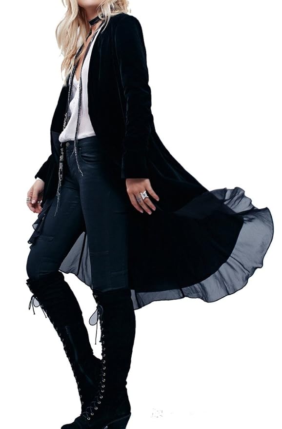 Steampunk Costumes, Outfits for Women R.Vivimos® Women Ruffled Asymmetric Long Velvet Blazers Coat $34.99 AT vintagedancer.com
