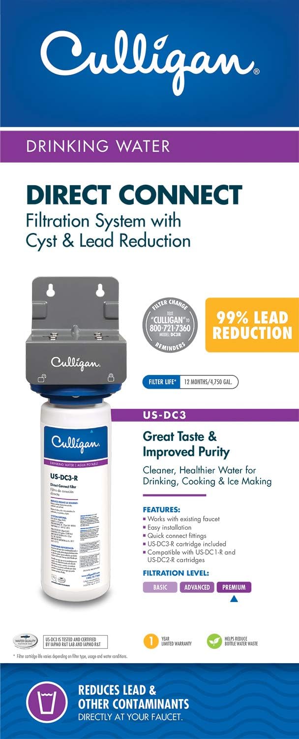 CULLIGAN US-DC3 Under Sink Direct Connect Premium Lead Filtration System, White - - 
