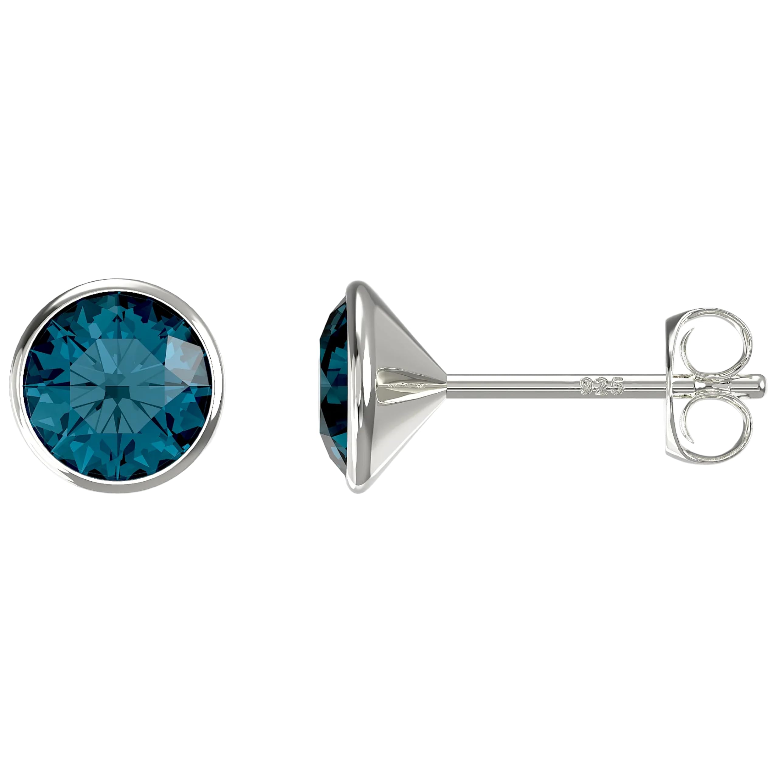 Aeon Birthstone Stud Earrings - March Blue Aquamarine | 925 Sterling Silver & Swarovski Crystal | Polishing Cloth Included