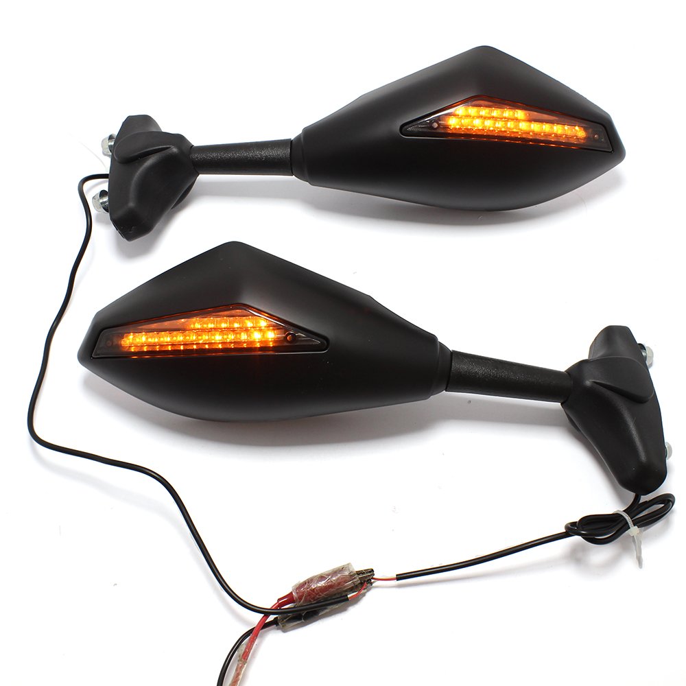 Motorcycle Rearview Side Mirrors With LED Turn Signal Integrated Indicator For Racing Bike Sport