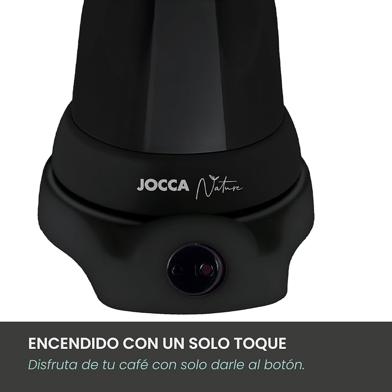 - Cafetera Italiana Eléctrica 6 Tazas | Línea Nature | Base giratoria 360º | Sistema “Siempre Caliente” | Apagado automático | Asa toque frío | Tapa transparente | Color negro