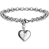Initial Bracelets for Women 26 Letters Alphabet Charm Bracelet Stainless Steel Heart Bracelet Women Jewelry