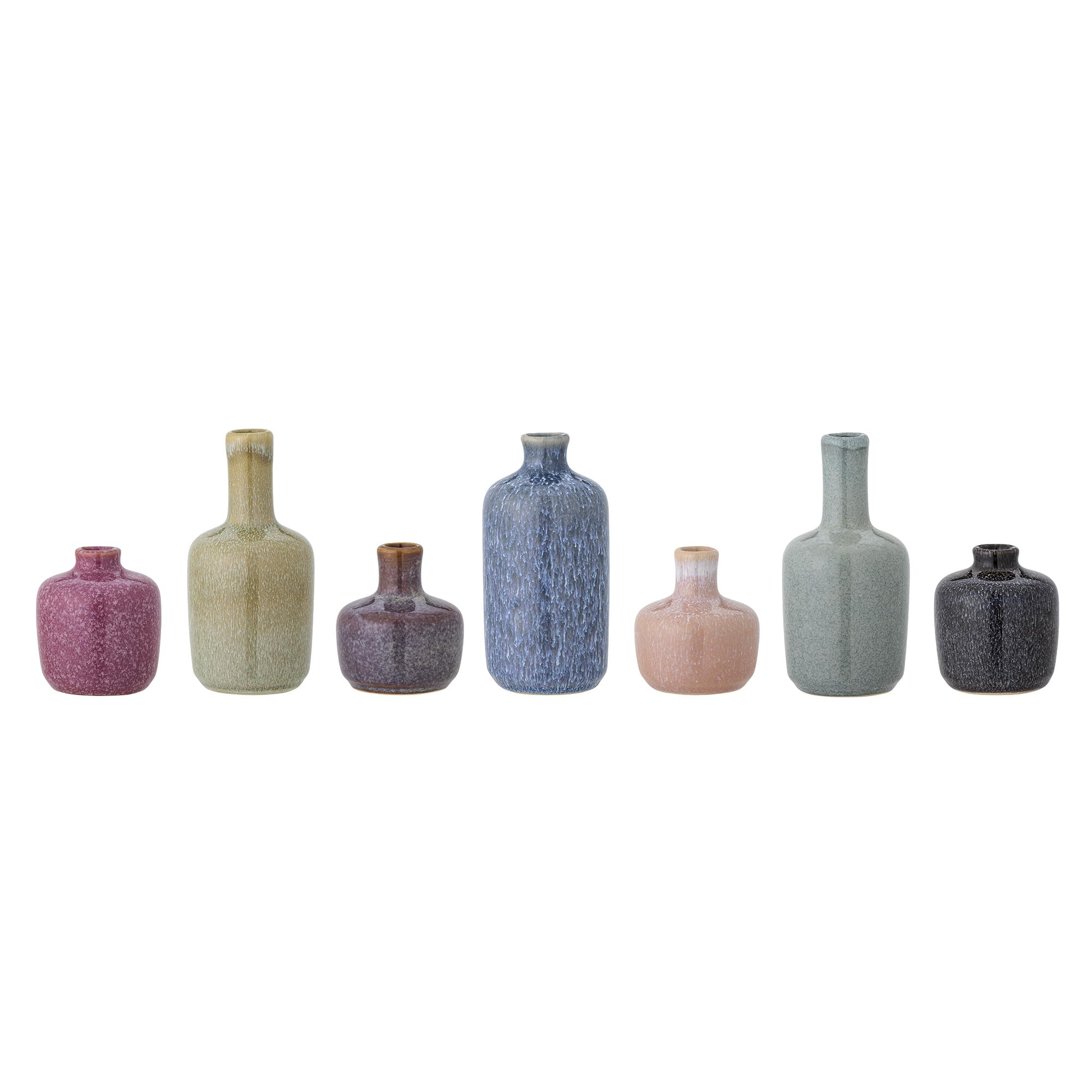 Bloomingville Maien Collection Green Vase Set, 7 Piece Stoneware Decorative Vases, D7xH14 cm Each, Perfect Home Accent or Gift Idea, Colorful and Unique Shades with Natural Finish, 82060863