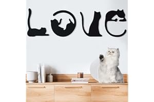 Set of 4 Black Metal Cat Wall Art, 3D Modern Metal Wall Decor, Black Cat Wall Sculpture for Living Room Love Signs for Home D