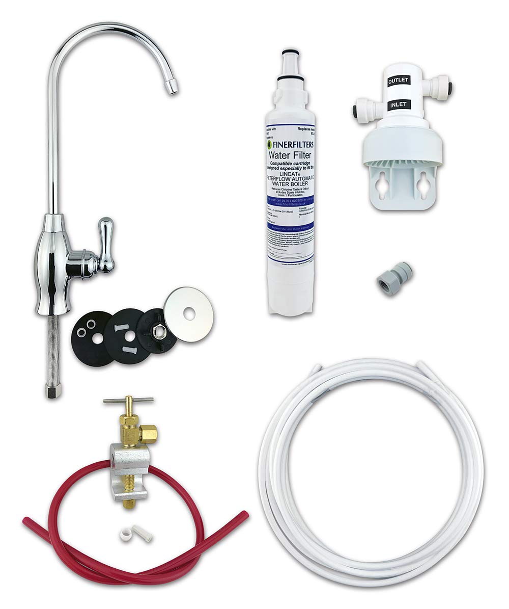 Finerfilters Deluxe Under-Sink Drinking Water Filter System, Remove Chlorine and Limescale, Full DIY Kit, Easily Change Filters Without Shutting Off Water Supply (6 Months (1 Filter) - Baseball Tap