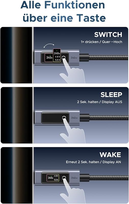 Nexode 240W USB-C Kabel mit TFT-Display, Echtzeit-Leistungsanzeige