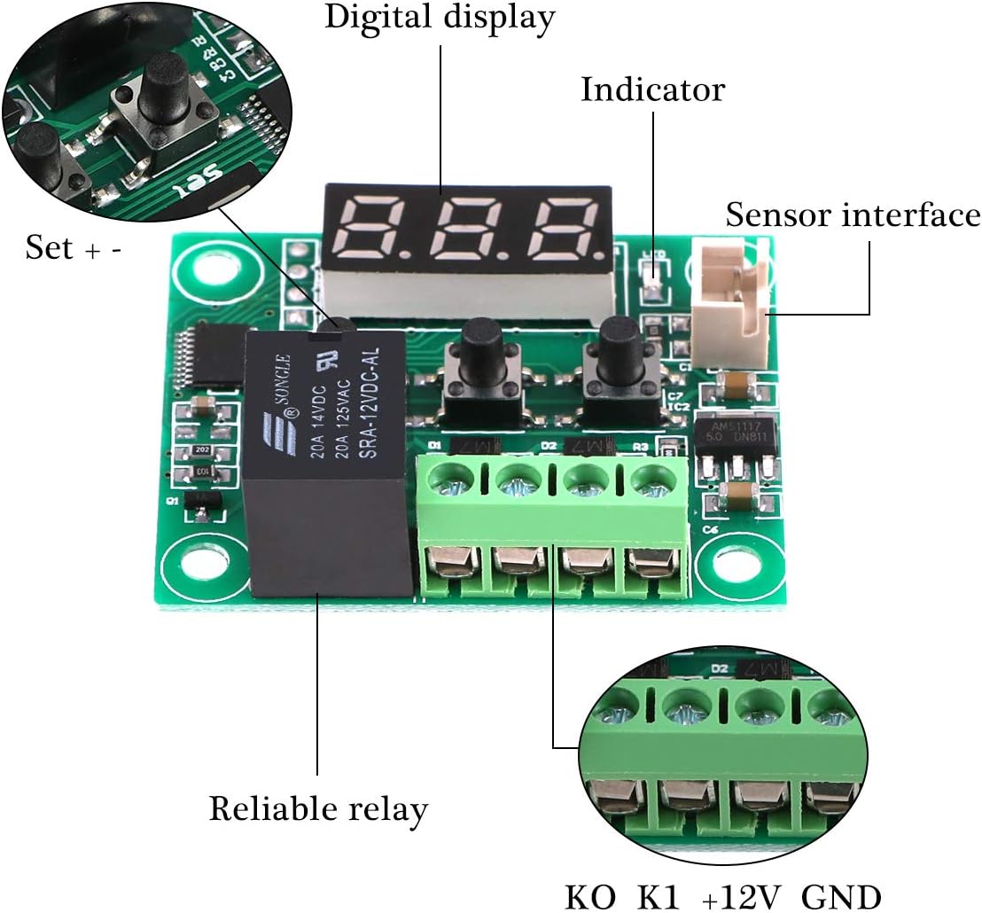 MakerHawk 4PCS W1209 12V DC Digital Temperature Controller Module