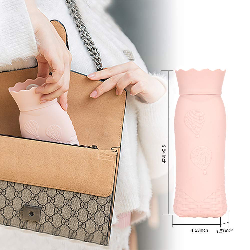 Silicone Hot Water Bottle with Removable Soft Knitted Cover Silicone BPA Free Hot Water Bag Hot Cold Therapy for Birthday, Christmas, Valentine\'s Day, Gift Exchange Party (Pink)