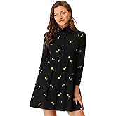 Allegra K Women's Shirt Dress Long Sleeve Collared Floral Embroidered Casual Mini Dresses