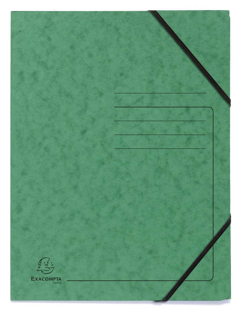Exacompta - Ref 555413E - Elasticated Folder - 240 x 320mm in Size, Suitable for Holding A4 Documents, 355gsm Mottled Pressboard, Elasticated Straps - Green (Pack of 5)