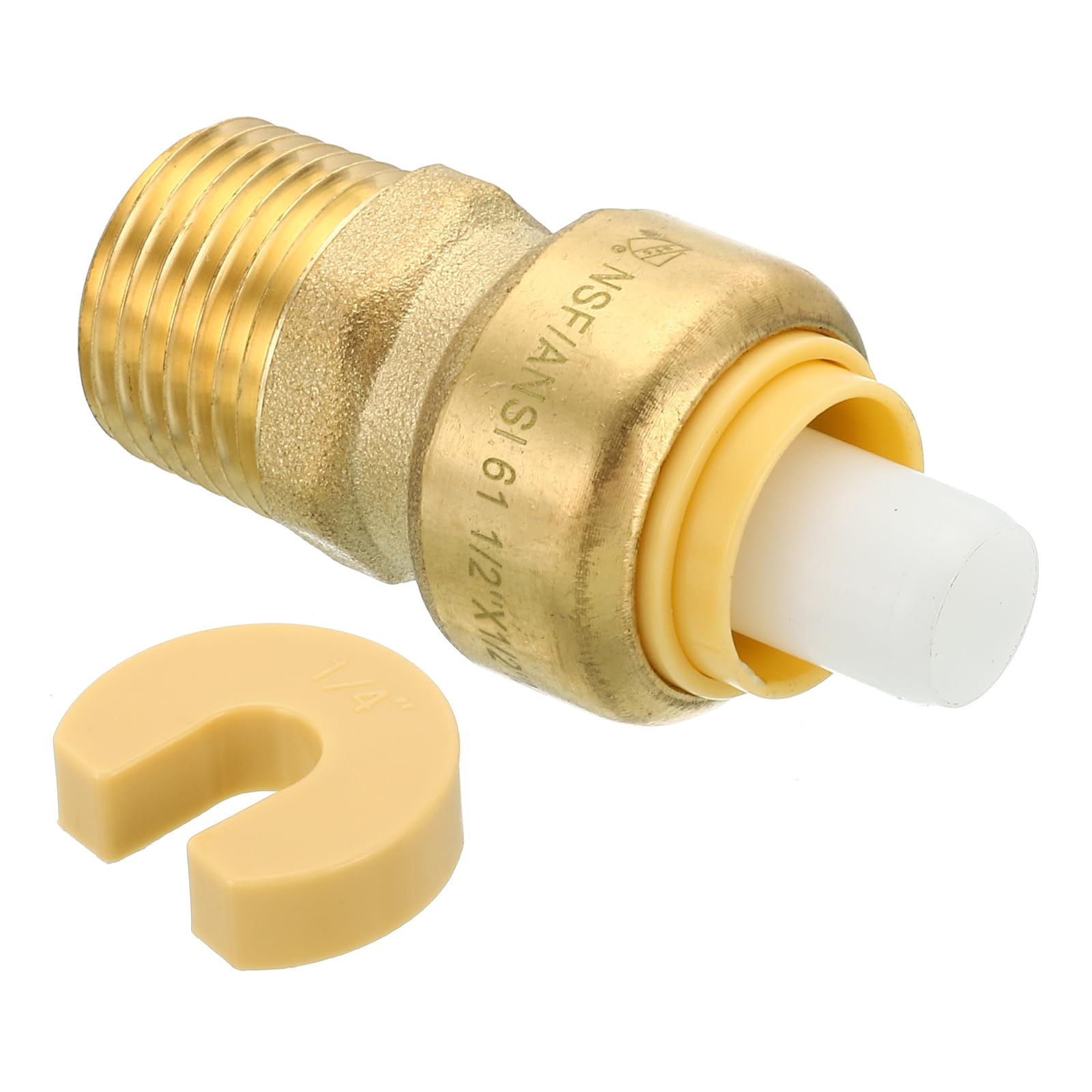 PATIKIL 1/2 x 1/2 Inch Brass Male Adapter, 2 Pack Push-to-Connect Plumbing Fitting Straight Connector for PEX PVC PE, Brass Color