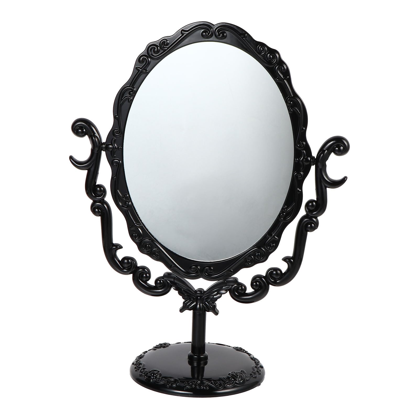 FOMIYES Vintage Black Tabletop Vanity Mirror - Double-Sided 360° Swivel Makeup Mirror with Stand | Elegant Victorian Style Oval Desktop Looking Glass for Dressing Table, Bedroom & Bathroom