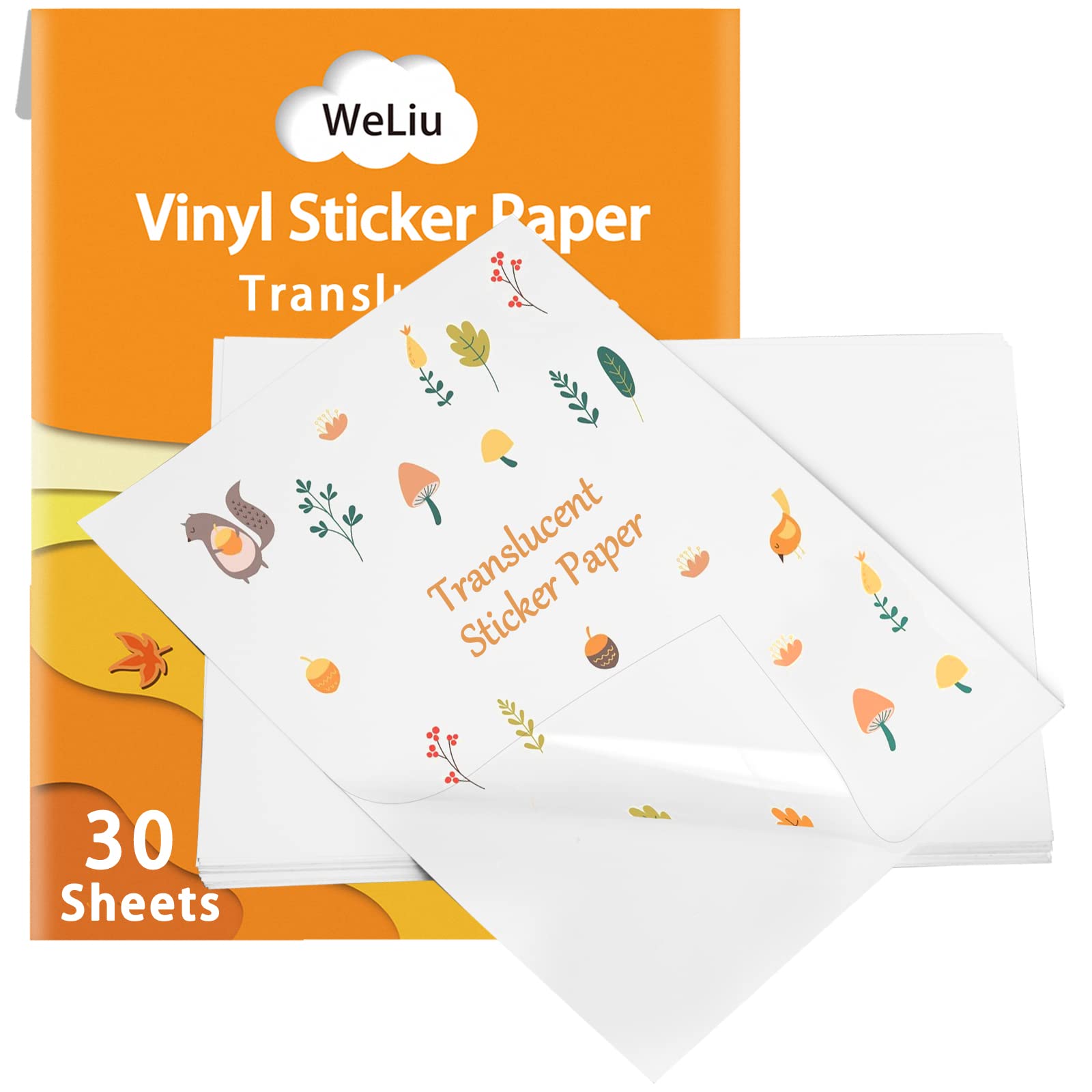 Photo 1 of Weliu Printable Vinyl Sticker Paper for Your Inkjet Printer - 8.5 x 11 Inches 30 Sheets Translucent Premium Waterproof Sticker Paper - Dries Quickly and Holds Ink Beautifully