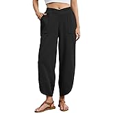 Viracy Womens Baggy Wide Leg Pants Casual Cross Elastic Waist Palazzo Wrap Hem Harem Pants with Pockets