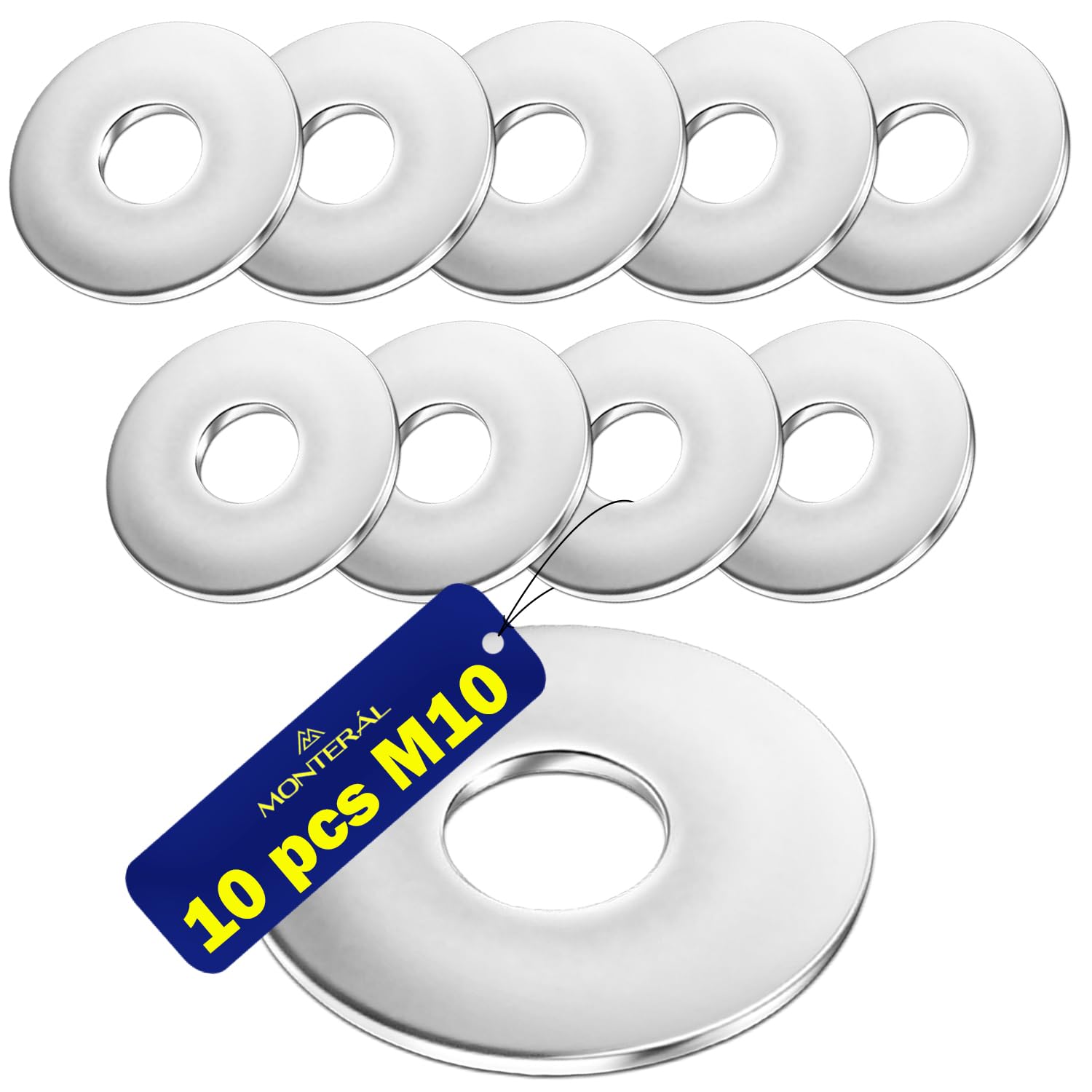 Pack of 10 Washers Stainless Steel M10 Type DIN 9021 MONTERAL