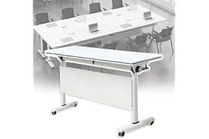 HSHBDDM Conference Table, Folding Conference Room Tables With Flip-Top Design, With Caster Rectangular Modular Conference Room Table, for Office Conference Room Training Room 63x24x30in( WxDxH) 1PCS-White