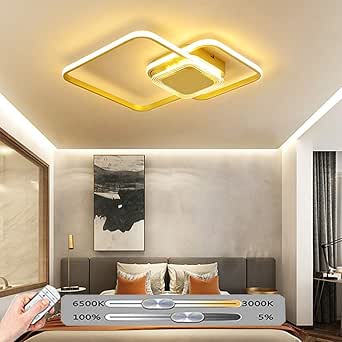 Moderno LED Luz De Techo Cuadrado Lámpara De Techo Dorado Geometría