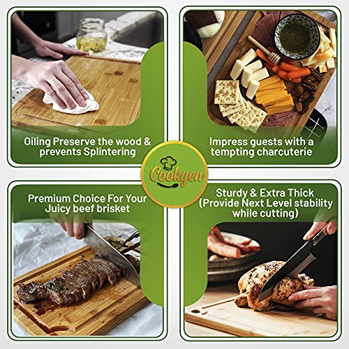 Organic Extra Large Bamboo Cutting Boards for Kitchen 18x12.5", Wooden