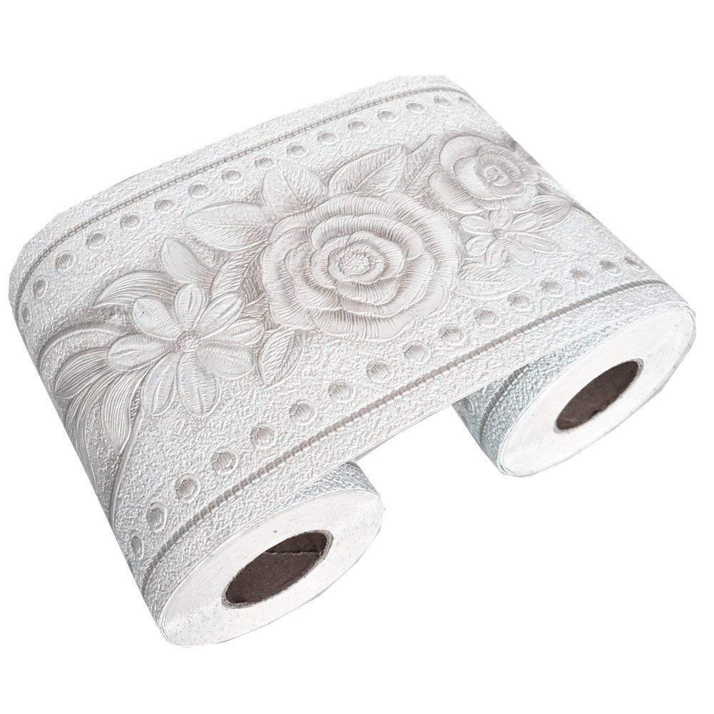 WDragon Floral Pattern Molding Peel Stick Wall Border for Home Decor Bathroom Kitchen,4 inch by 16.4 feet (White)