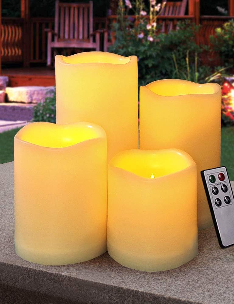 HOME MOST Set of 4 Outdoor Pillar Candles with Timer