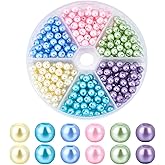 PH PandaHall 300pcs Pearl Beads 6mm Round Glass Pearl Beads, 6 Colors Baking Painted Round Spacer Beads Loose Pearls for Bracelet Necklace Earrings Jewelry Making DIY Crafts Supplies