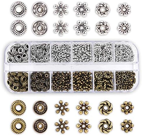 300pcs 6 Type Vintage Silver Bronze Spacer Beads Tibetan Metallic Spacers Jewellery Findings Equipment for Bracelet Necklace Jewellery Making