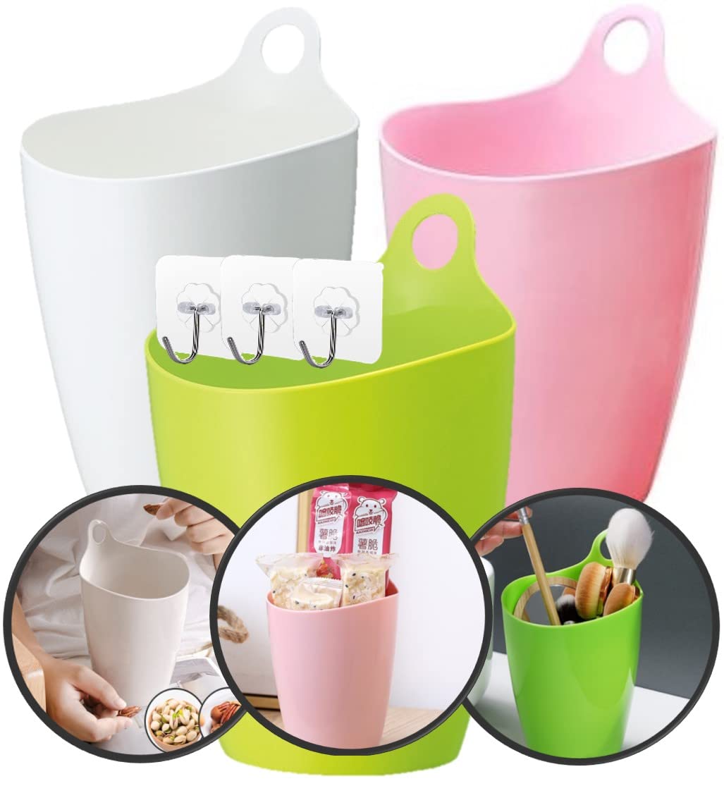 Photo 1 of QUALIALL Declutter and Organize with Our Hangable Desktop Trashcan - Small, Multifunctional, and Stylish - Perfect for Makeup Brushes, Lint, and More! Plastic Pink Green White, 3packs