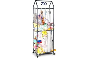 XMBecc Stuffed Animal Storage Zoo Stuffed Animal Holder Space Save Vertical Stuffed Animals Storage PVC with Elastic Band and Net for Playroom Birthday Gift for Bedroom（Gray）