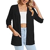 DB MOON Womens Summer Lightweight Cardigan 3/4 Sleeve Shrugs Light Weight Spring Open Front Sweaters with Pockets
