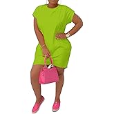 PINSV Women's Casual Summer T Shirt Dresses Short Sleeve Tunic Dress with Pockets