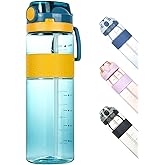 Kerilyn 28oz Clear Water Bottle with Straw, Flip Top Water Bottle with Carrying Loop, Leak-Proof Sports Water Bottle, BPA Free, for School, Travel, Outdoor, Blue