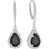 Aprila Black Earrings 925 Sterling Silver Leverback Drop Dangle Earrings 5A Cubic Zirconia Jewelry for Women