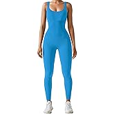 AURUZA Jumpsuit for Women Workout Seamless Jumpsuits Yoga Ribbed One Piece Tank Tops Rompers Sleeveless Exercise Jumpsuits, M, Blue-new