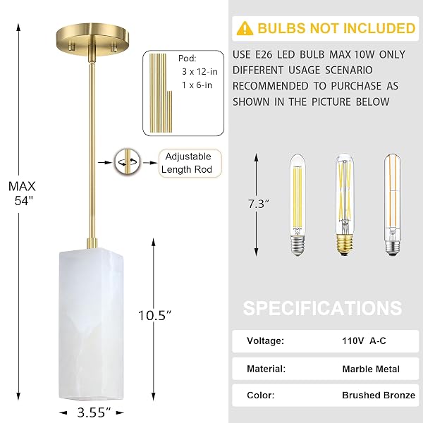 RAINLIGHTING 1 LIGHT MODERN INDUSTRIAL FARMHOUSE HANGING KITCHEN ISLAND PENDANT CEILING LIGHT FIXTURE,SQUARE NATURAL ALABASTER MARBLE GOLD FINISH OVER SINK RESTAURANT BAR CORRIDOR