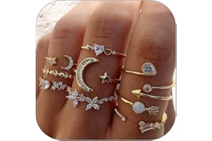 HARRY AND HENRY Gold Stackable Rings for Women Teen Girl Gifts Trendy Stuff Simple Star Moon Heart Knuckle Ring Set Boho Cute Stuff Gold Ring Pack Jewelry Birthday Christmas Gifts 2025 Stocking Stuffers