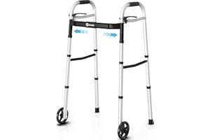 Whlicks Narrow Folding Walkers for Seniors,Aluminum Lightweight Walkers with Wheels, Adjustable Width and Height Front Wheel Walker for Elderly and Disabled, Supports up to 350 lbs