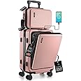 TRAVELARIM 22 Inch Carry On Luggage 22x14x9 Airline Approved, Carry On Suitcase with Wheels, Hard-shell Carry-on Luggage, Durable Luggage Carry-On, Pink Small Suitcase with Cosmetic Case