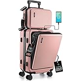 TRAVELARIM 20 Inch Carry On Luggage 22x14x9 Airline Approved, Carry On Suitcase with Wheels, Hard-shell Carry-on Luggage, Durable Luggage Carry-On, Pink Small Suitcase with Cosmetic Case